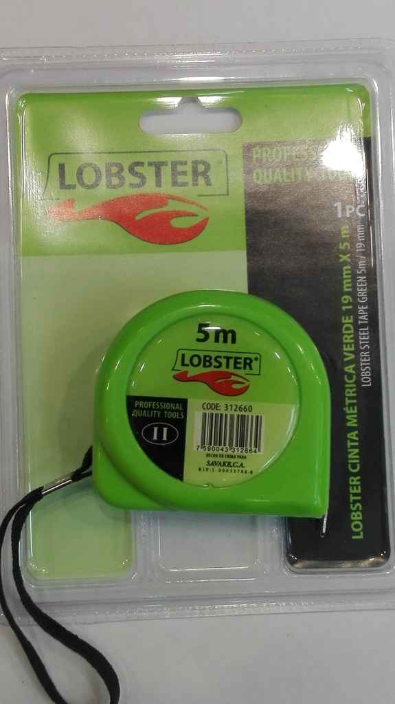 CINTA METRICA VERDE 19 MM X 5 MTS REF. 312660 MARCA LOBSTER