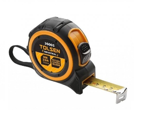 CINTA MÉTRICA PROFESIONAL 8 MTS / 26 FT - CAJA DE ABS CUBIERTA CON TPR REF. 36005 MARCA TOLSEN