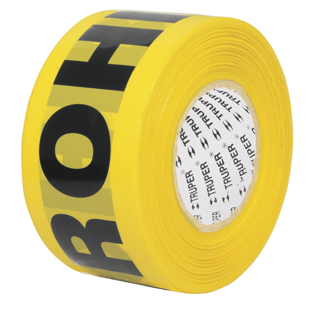 CINTA DE SEGURIDAD AMARILLA "PROHIBIDO" DE 3" DE ANCHO X 304.8MTS REF. 12579 MARCA TRUPER