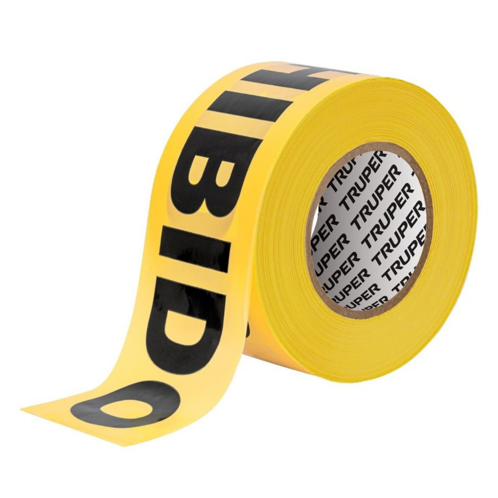 CINTA DE SEGURIDAD AMARILLA "PROHIBIDO" DE 3" DE ANCHO X 304.8MTS REF. 12579 MARCA TRUPER