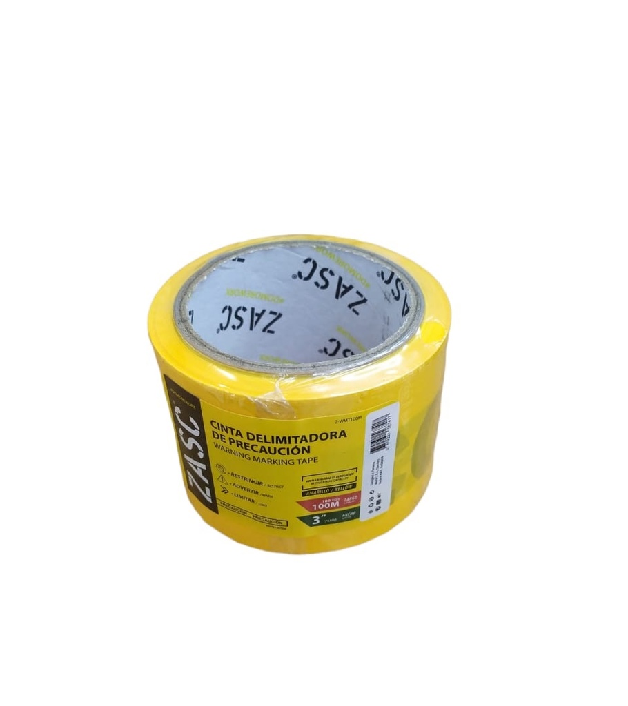 CINTA DE SEGURIDAD COLOR AMARILLO " PRECAUCION" 3" X 100 MTS REF. 567417 MARCA ZASC