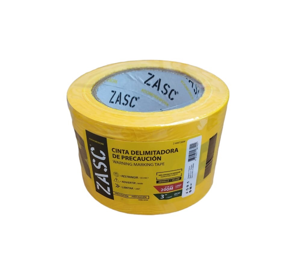 CINTA DE SEGURIDAD COLOR AMARILLO " PRECAUCION" 3" X 200 MTS REF. 567424 MARCA ZASC