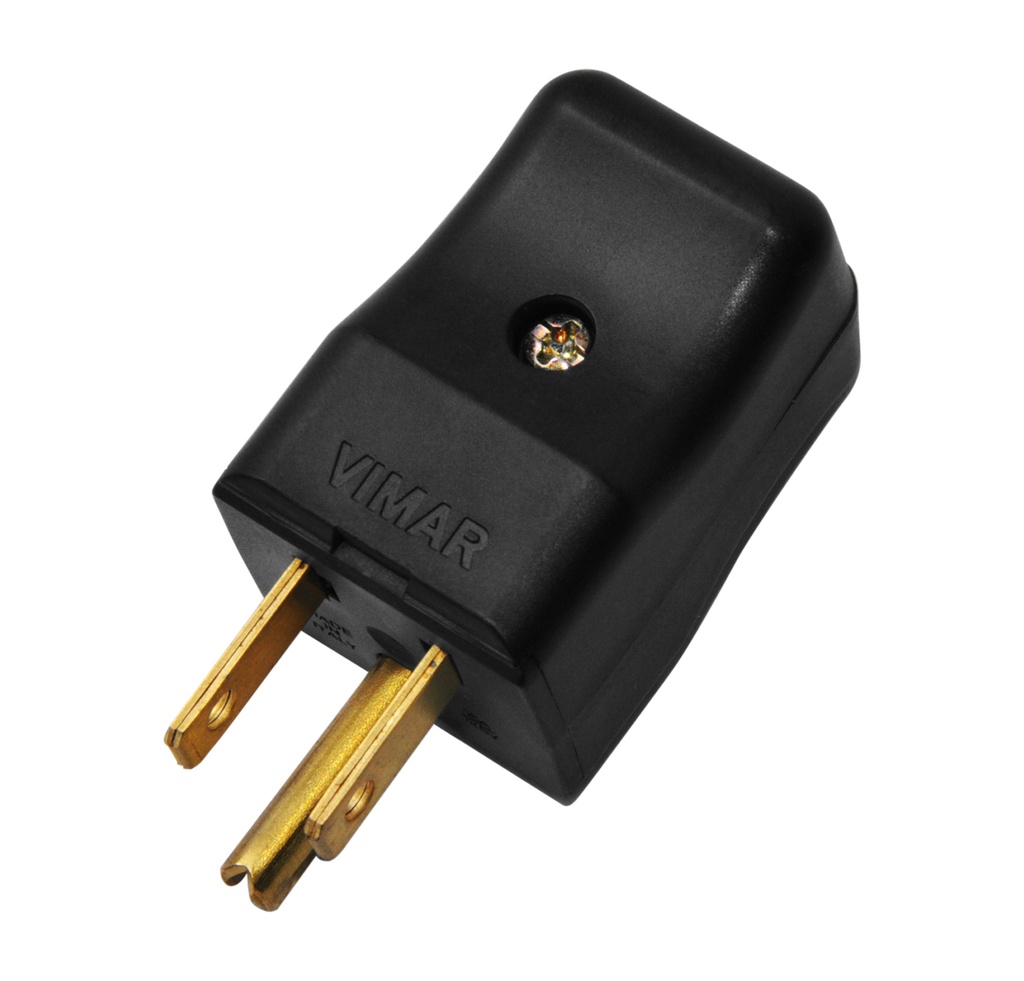 ENCHUFE/ CLAVIJA / MACHO 2P + T 15 A 127 V ESTANDAR AMERICANO COLOR NEGRO REF. 01096 MARCA VIMAR