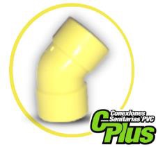 CODO DE PVC PARA AGUA SERVIDA 110 MM X 45º X 3.2 MM (4" X 45°) C-C AMARILLO REF. C010024CC UNITECA