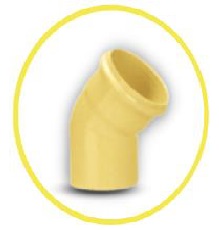 CODO DE PVC PARA AGUA SERVIDA 110 MM X 45º X 3.2 MM (4" X 45°) C-E AMARILLO REF. C010024S UNITECA