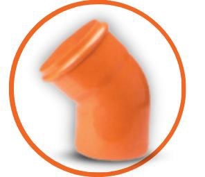 CODO REFORZADO DE PVC PARA AGUA SERVIDA DE 160 MM X 45° (6" X 45°) C- E REF. C011026 NARANJA UNITECA