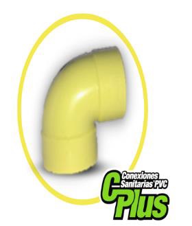 CODO DE PVC PARA AGUA SERVIDA 110 MM X 90º X 3,2 MM (4" X 90°) C- C AMARILLO REF. C020024CC UNITECA