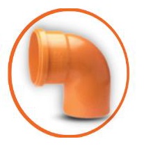 CODO REFORZADO DE PVC PARA AGUA SERVIDA DE 75 MM X 90° ( 3" X 90° ) C-E REF. C021020 NARANJA UNITECA
