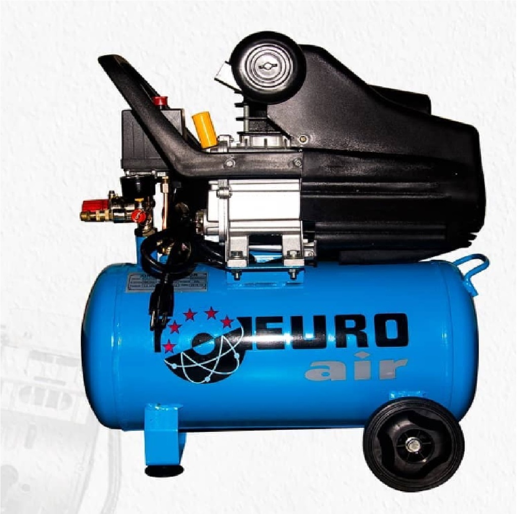 COMPRESOR HORIZONTAL C/RUEDAS COAXIAL 24 LTS 2 HP 110V 240L/MIN 2850 RPM REF. F2HP/24 MARCA EUROAIR