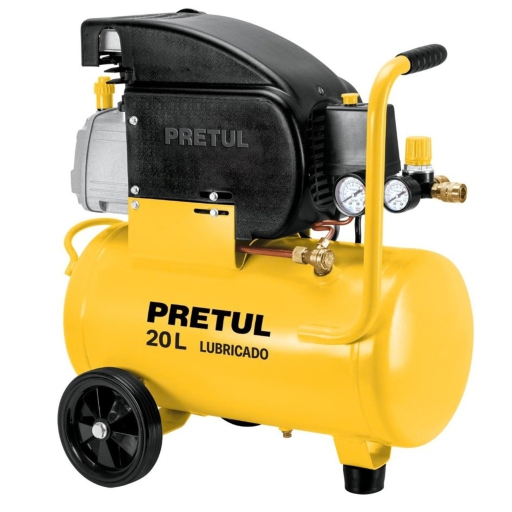 COMPRESOR HORIZONTAL C/RUEDAS 20 LTS 2.5 HP 127V MANG. MOD. COMP-20LP REF. 23065 MARCA PRETUL