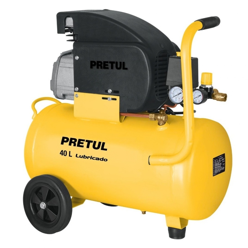 COMPRESOR HORIZONTAL C/RUEDAS 40 LTS 3 HP 127V MANG. MOD. COMP-40LP REF. 23066 MARCA PRETUL
