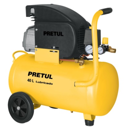 COMPRESOR HORIZONTAL C/RUEDAS 40 LTS 3 HP 127V MANG. MOD. COMP-40LP REF. 23066 MARCA PRETUL