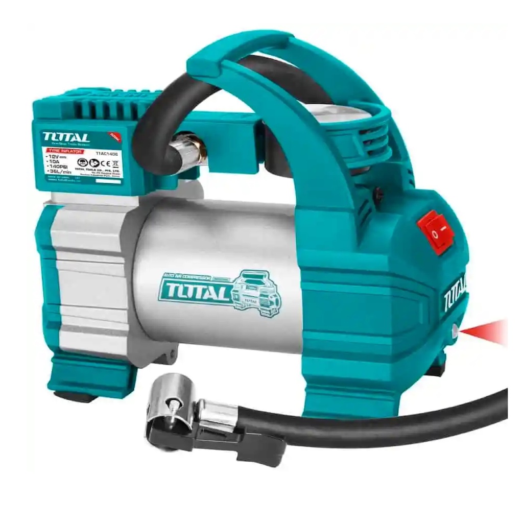 COMPRESOR DE AIRE AUTOMATICO 12 VDC 10 A 140 PSI 35 LTS / MIN REF. TTAC1406 / 192599 MARCA TOTAL TOOLS