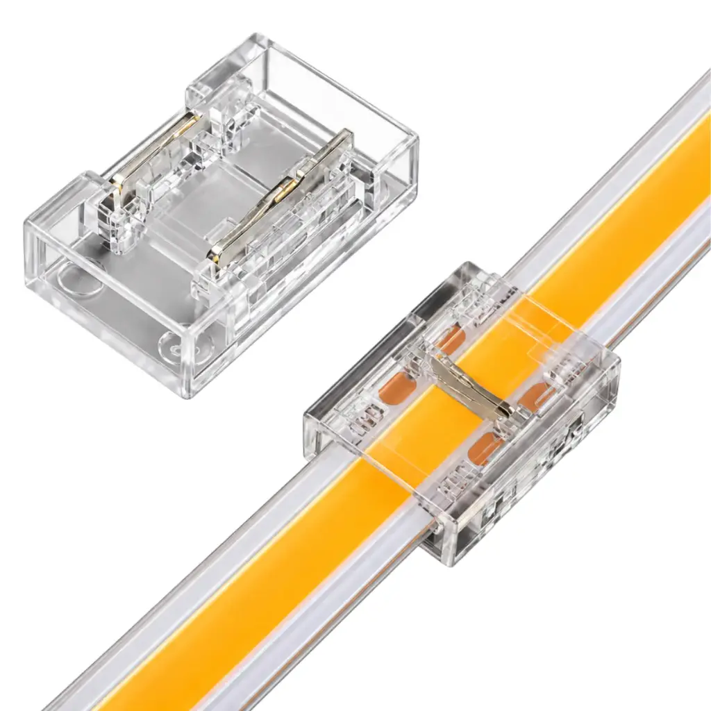 CONECTOR UNION PARA CINTA LED COB TRANSPARENTE REF. ILU.05.01 MARCA BARI