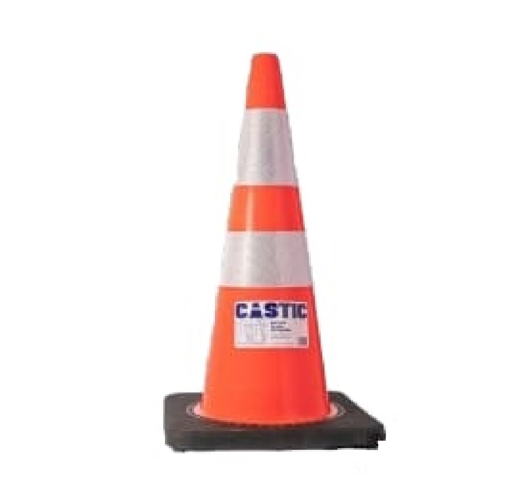 CONO DE SEGURIDAD FLEXIBLE 28" 70CM C/CINTA REFLECTIVA C/BASE RIGIDA REF CON-28/ 184445 MARCA CASTIC