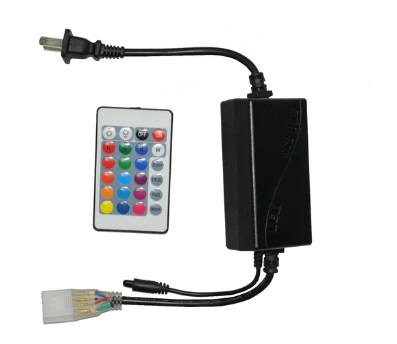 CONECTOR MACHO / TOMA Y VARIADOR PARA CINTA LED NEON RGB 110 V CON CONTROL MARCA LUCERNA