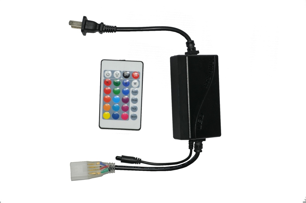 CONECTOR MACHO / TOMA Y VARIADOR PARA CINTA LED RGB 110 V CON CONTROL MARCA LUCERNA