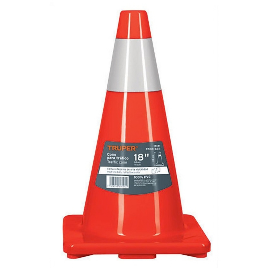CONO DE SEGURIDAD FLEXIBLE 45 CM C/CINTA REFLECTIVA MOD. CONO-45R REF. 13121 MARCA TRUPER