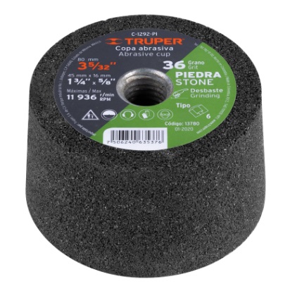 COPA DESBASTE DE PIEDRA 3-5/32" GRANO 36 / EJE 5/8-11 COD. C-1292-PI REF. 13780 MARCA TRUPER