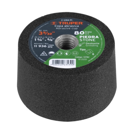 COPA DESBASTE DE PIEDRA 3-5/32" GRANO 80 / EJE 5/8-11 COD. C-1284-PI REF. 13782 MARCA TRUPER