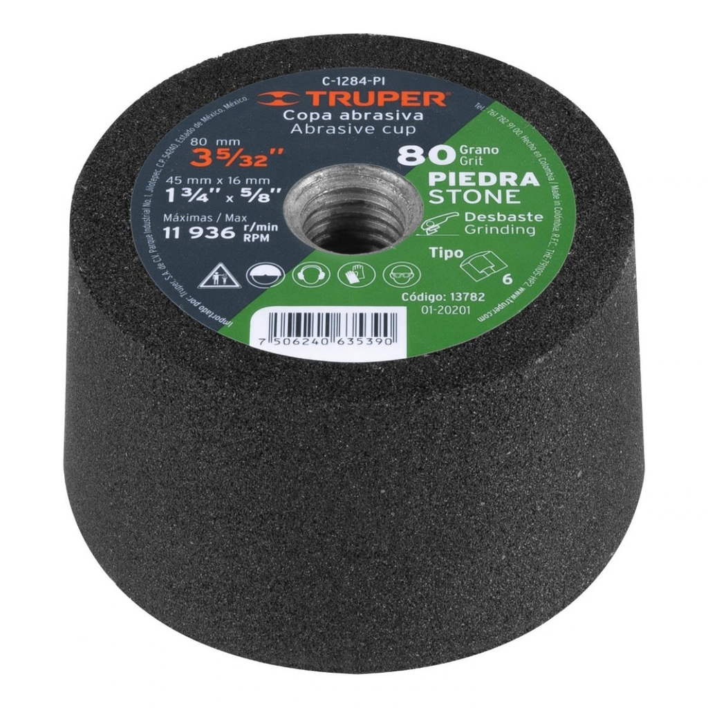 COPA DESBASTE DE PIEDRA 3-5/32" GRANO 80 / EJE 5/8-11 COD. C-1284-PI REF. 13782 MARCA TRUPER