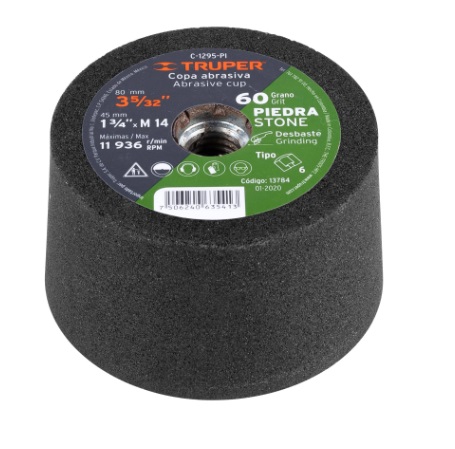 COPA DESBASTE DE PIEDRA 3-5/32" GRANO 60 / EJE 14MM COD. C-1295-PI REF. 13784 MARCA TRUPER
