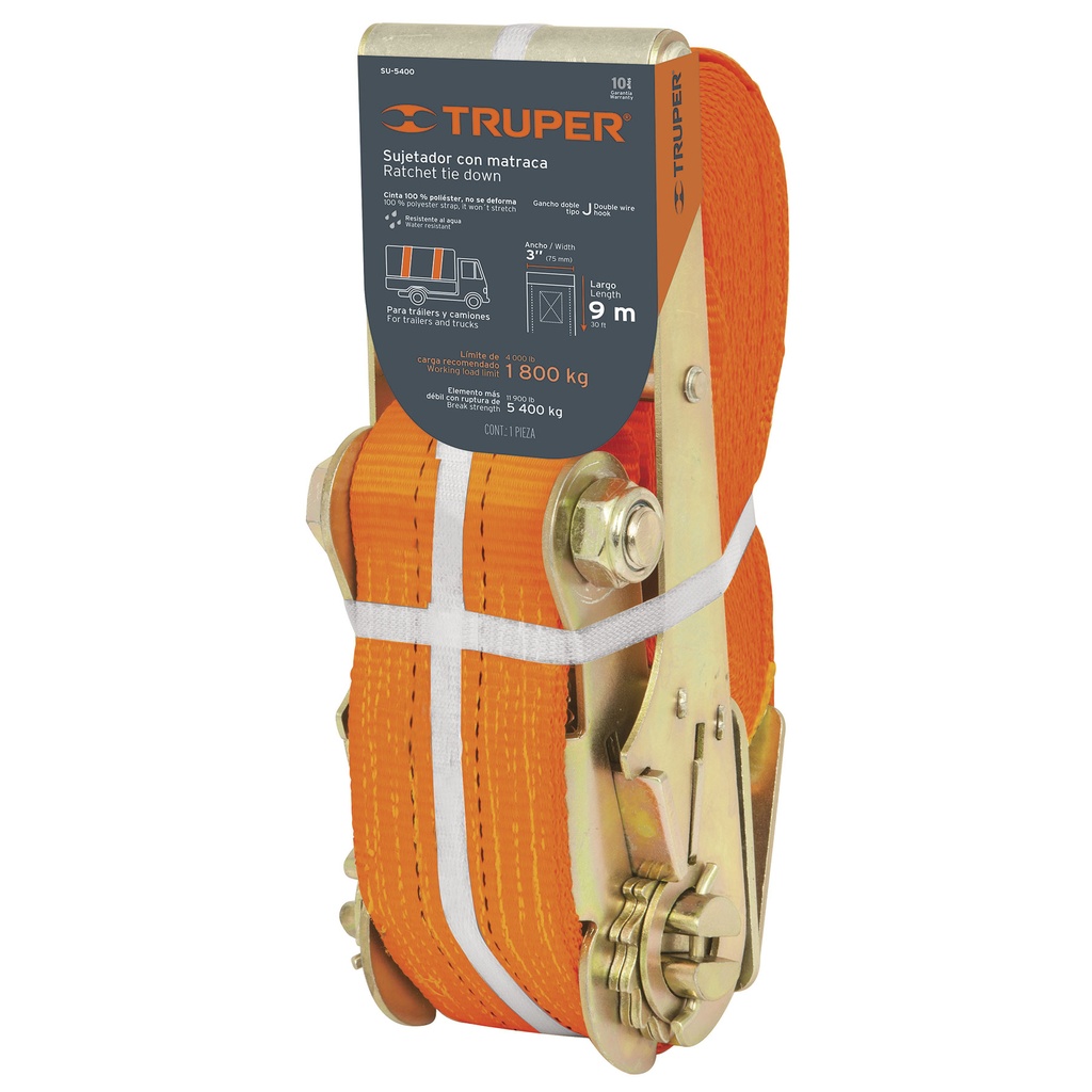 CORREA AMARRE ANCHA 3" X 9 MTS ( CINCHO ) CON RATCHET MOD. SU-5400 REF. 10313 MARCA TRUPER