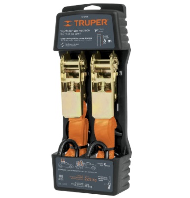 CORREA AMARRE CON RATCHET ( CINCHO ) DE 3 MTS HASTA 225 KG MOD SU-675R REF. 19281 MARCA TRUPER