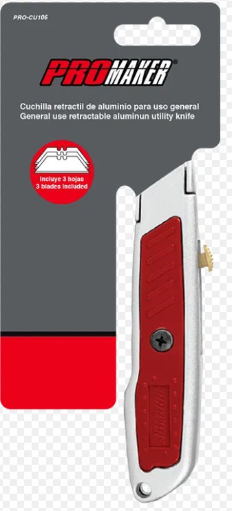 CUCHILLA PLASTICA Y METAL RETRACTIL ECON. 3 POSICIONES REF. PRO-CU106 MARCA PROMAKER