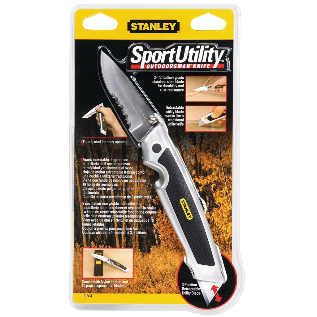CUCHILLA / EXACTO RETRACTIL Y NAVAJA MULTIUSO CON SEGURO REF. 10-804 MARCA STANLEY