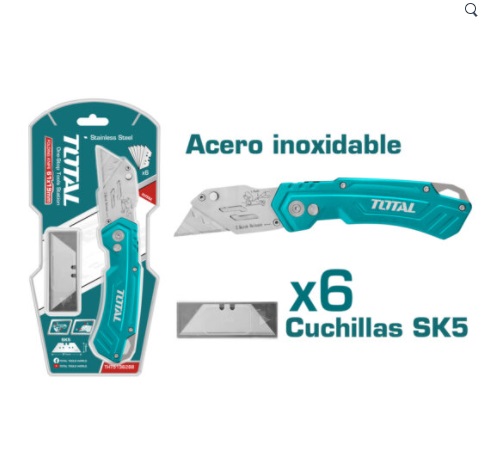 CUCHILLA / EXACTO PLEGABLE DE BOLSILLO CON SEGURO REF. THT5136288 MARCA TOTAL TOOLS