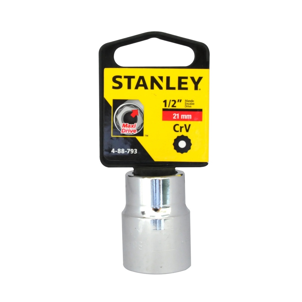 DADO CORTO ESTRIA CROMADO 1/2" X 21 MM C/ B REF. 88-793 COD. 887934 MARCA STANLEY