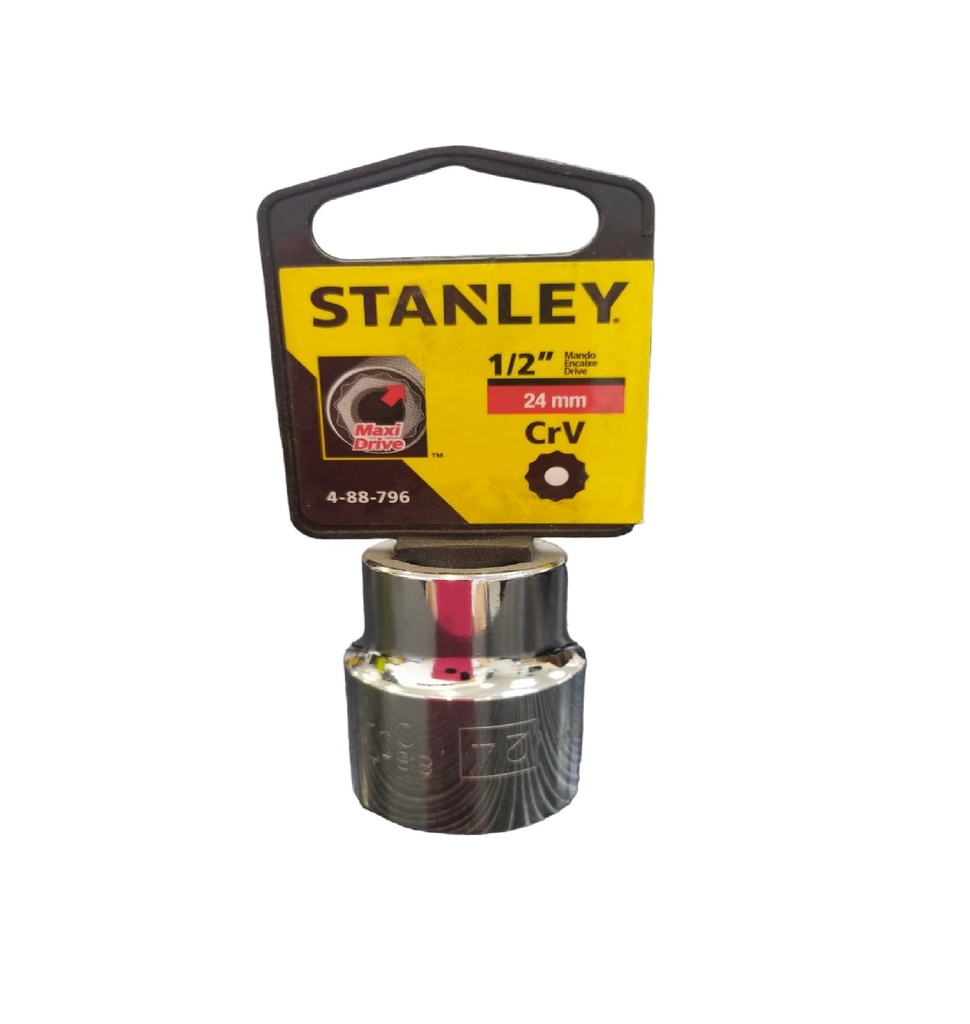 DADO CORTO ESTRIA CROMADO 1/2" X 24 MM C/ B REF. 88796 MARCA STANLEY