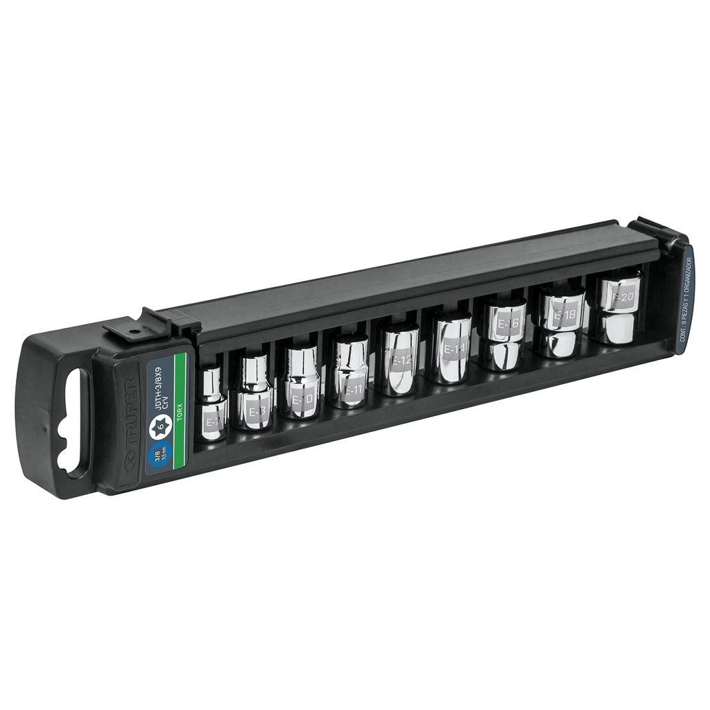 JUEGO DE DADOS TORX CUADRANTE 3/8" ( 9 PZAS ) MOD. JDTH-3/8X9 REF. 10025 MARCA TRUPER