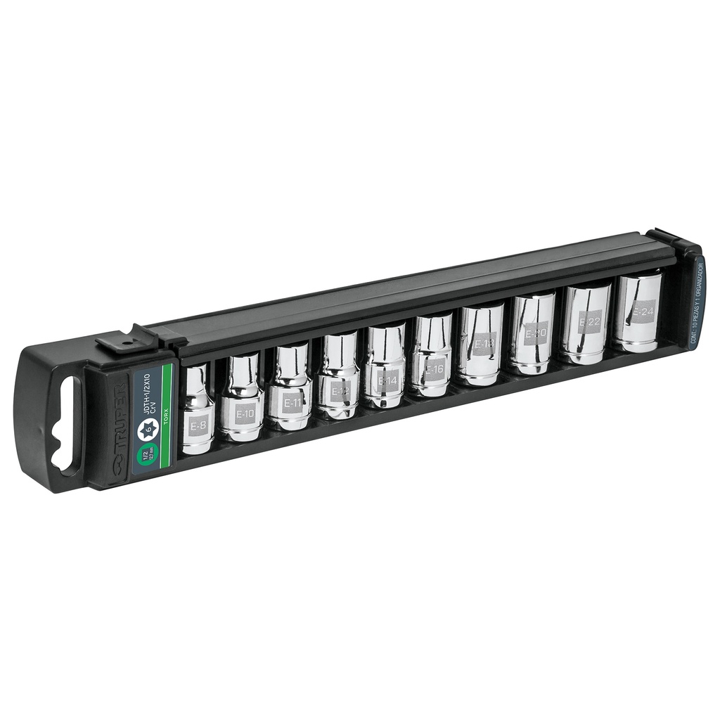 JUEGO DE DADOS TORX CUADRANTE 1/2" ( 10 PZAS ) MOD. JDTH-1/2X10 REF. 10026 MARCA TRUPER