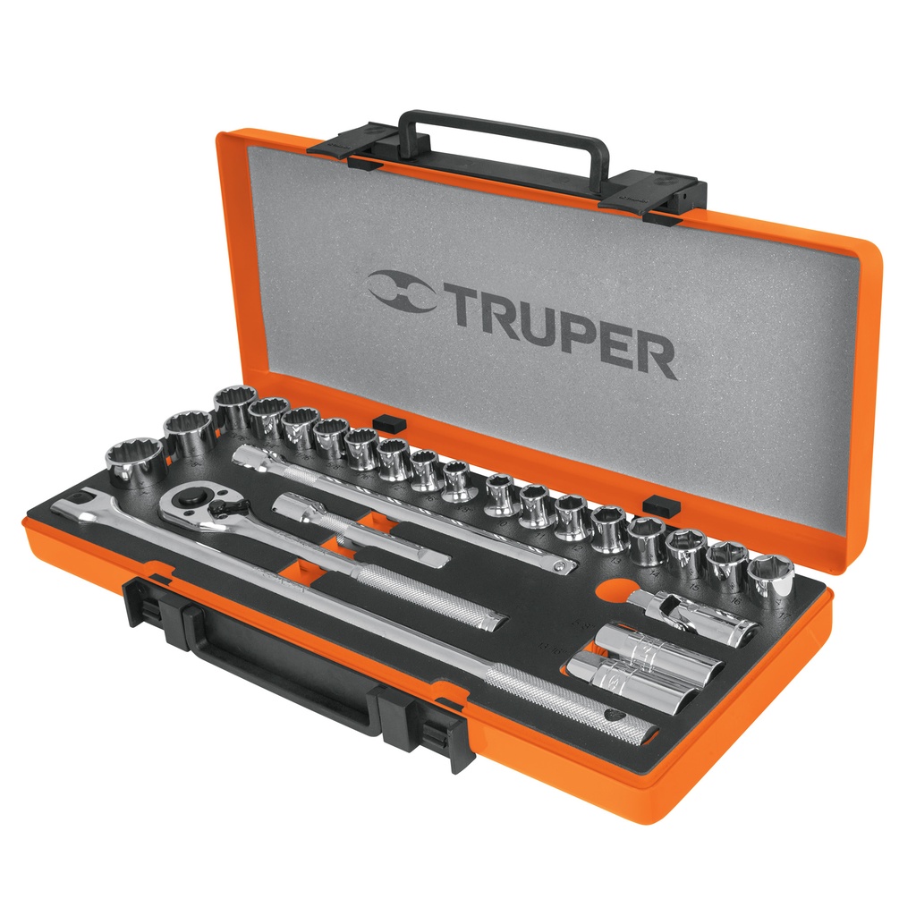 JUEGO DE DADOS MALETIN 25 PZAS. DE 1/2" MOD. JD-1/2 X 26MP REF.13938 MARCA TRUPER
