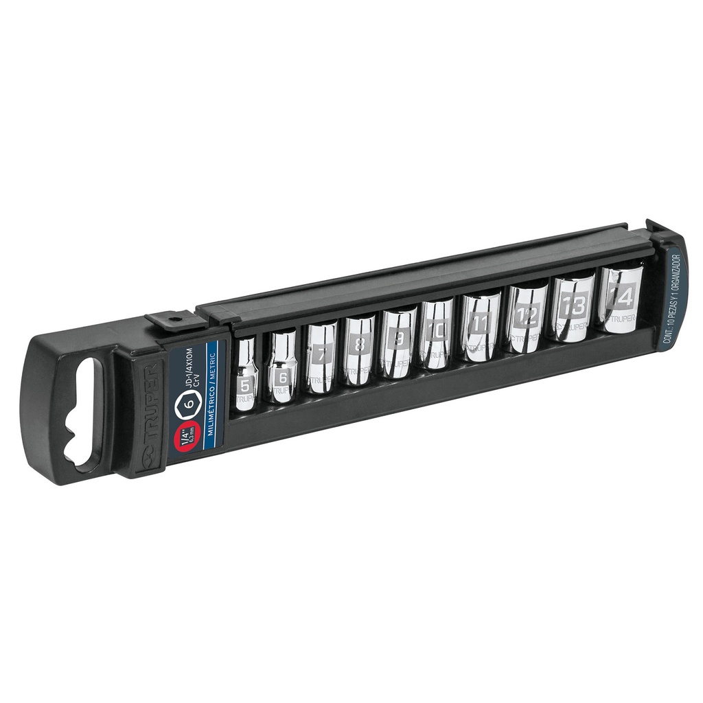 JUEGO DE AUTOCLET / DADOS DE 1/4"X 10 PZAS STD MOD. 14165 MARCA TRUPER