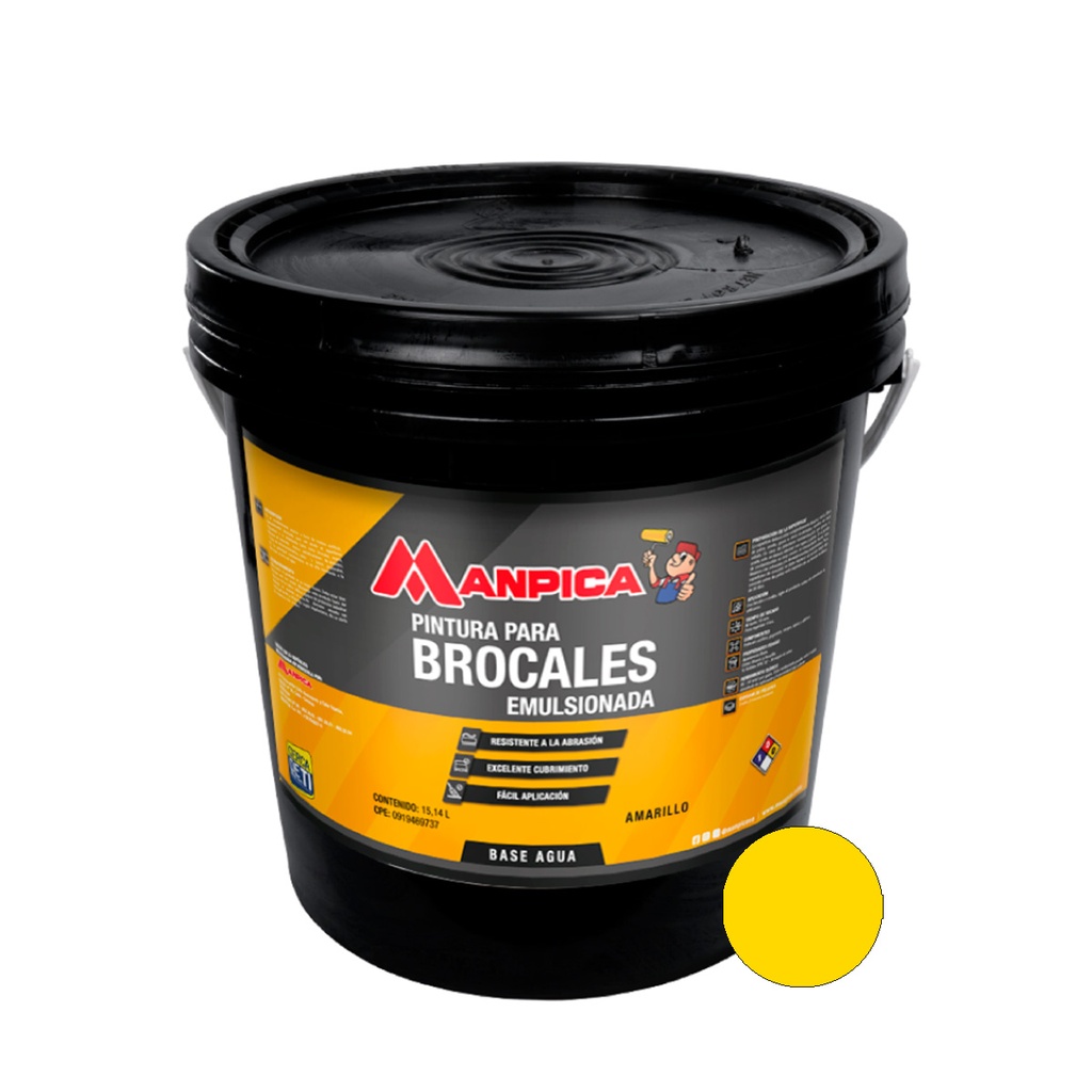 PINTURA DEMARCACION BROCAL CUÑETE DE 4 GAL COLOR AMARILLO REF. CEM-200-40 MARCA MANPICA