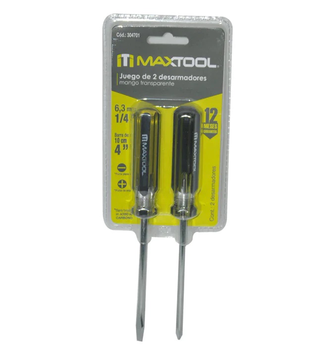 JUEGO DE DESTORNILLADORES 2 PZAS 1/4" X 4" REF. 304701 COD. 100995 MARCA MAXTOOL