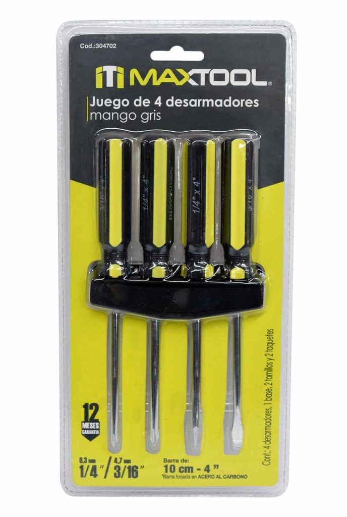 JUEGO DE DESTORNILLADORES 4 PZAS 1/4" X 3/16" REF. 304702 COD. 100131 MARCA MAXTOOL
