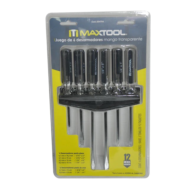 JUEGO DE DESTORNILLADORES 6 PZAS ECONOMICO REF. 304704 COD. 100155 MARCA MAXTOOL