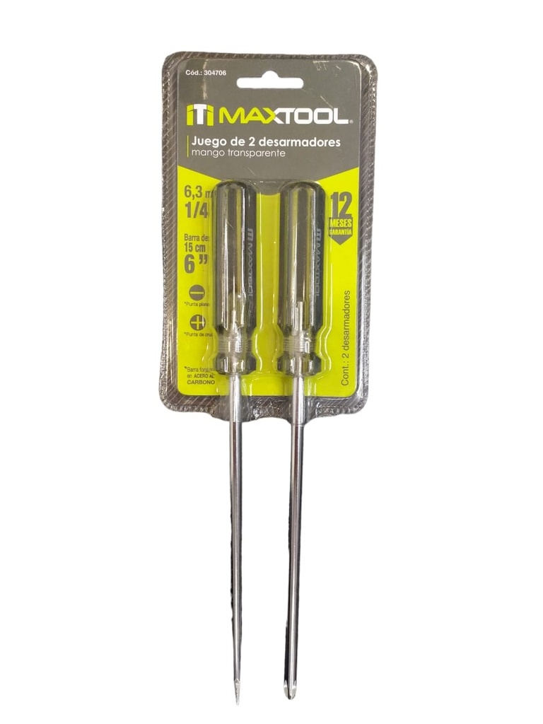 JUEGO DE DESTORNILLADORES 2 PZAS 1/4" X 6" REF. 304706 COD. 100506 MARCA MAXTOOL