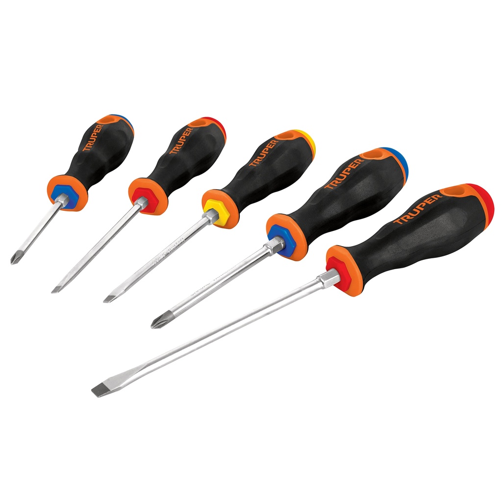 JUEGO DE DESTORNILLADORES 5 PZAS MANGO COMFORT GRIP MOD.DTJ-5B REF.14138 MARCA TRUPER