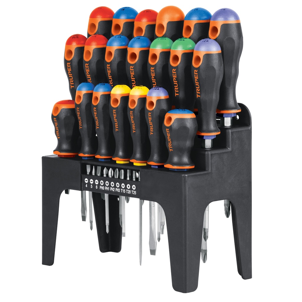 JUEGO DE DESTORNILLADORES 20 PIEZAS + 10 PUNTAS TOTAL 30 PZAS MOD- SET-30X REF. 14195 MARCA TRUPER