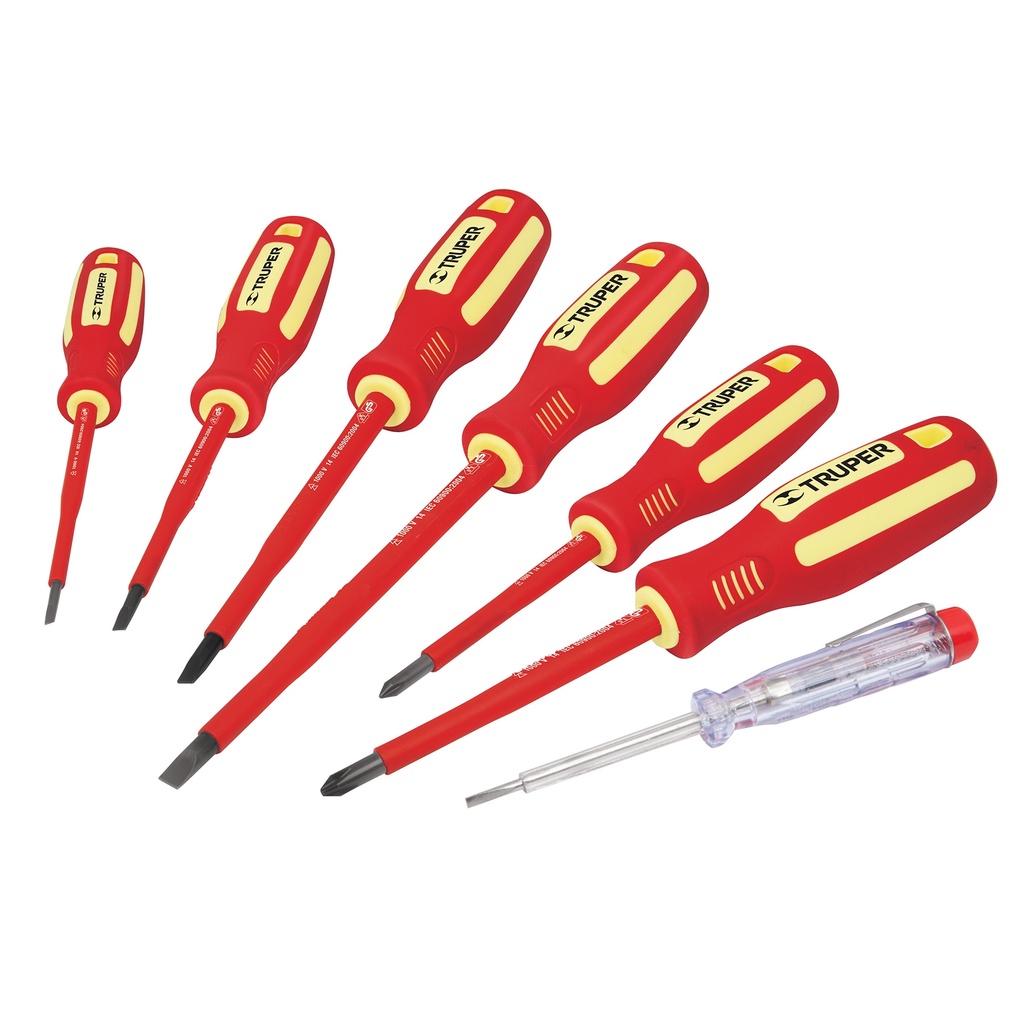 JUEGO DE DESTORNILLADORES AISLADOS / DIELECTRICOS 7 PZAS MOD- DTJ-7D REF. 14196 MARCA TRUPER