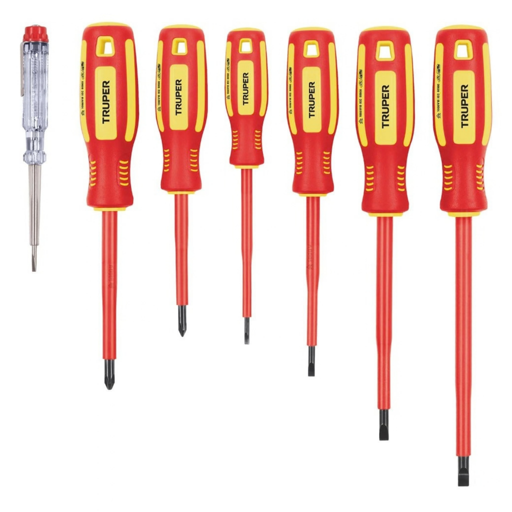 JUEGO DE DESTORNILLADORES AISLADOS / DIELECTRICOS 7 PZAS MOD- DTJ-7D REF. 14196 MARCA TRUPER