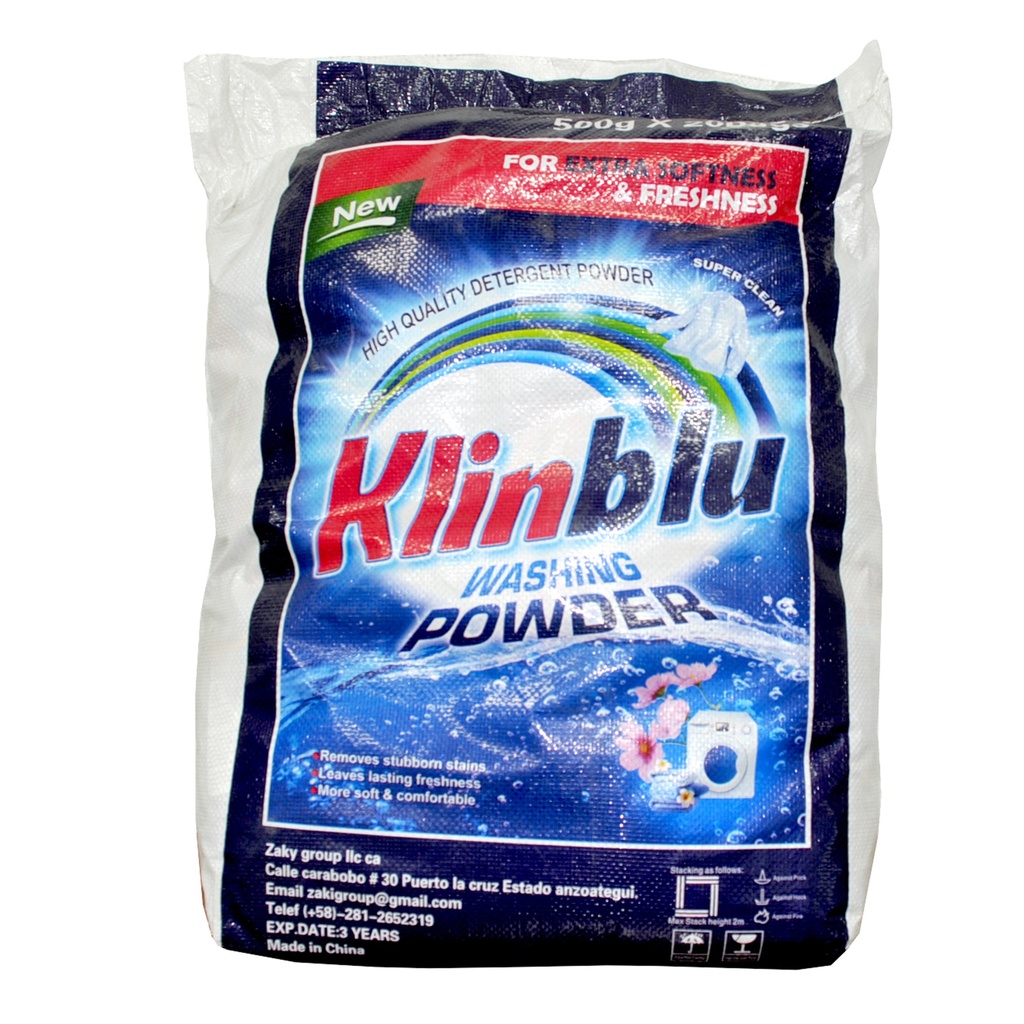 DETERGENTE EN POLVO SACO DE 10 KG ( 20 UND X 500 GR) REF. KL500 MARCA KLINBLU