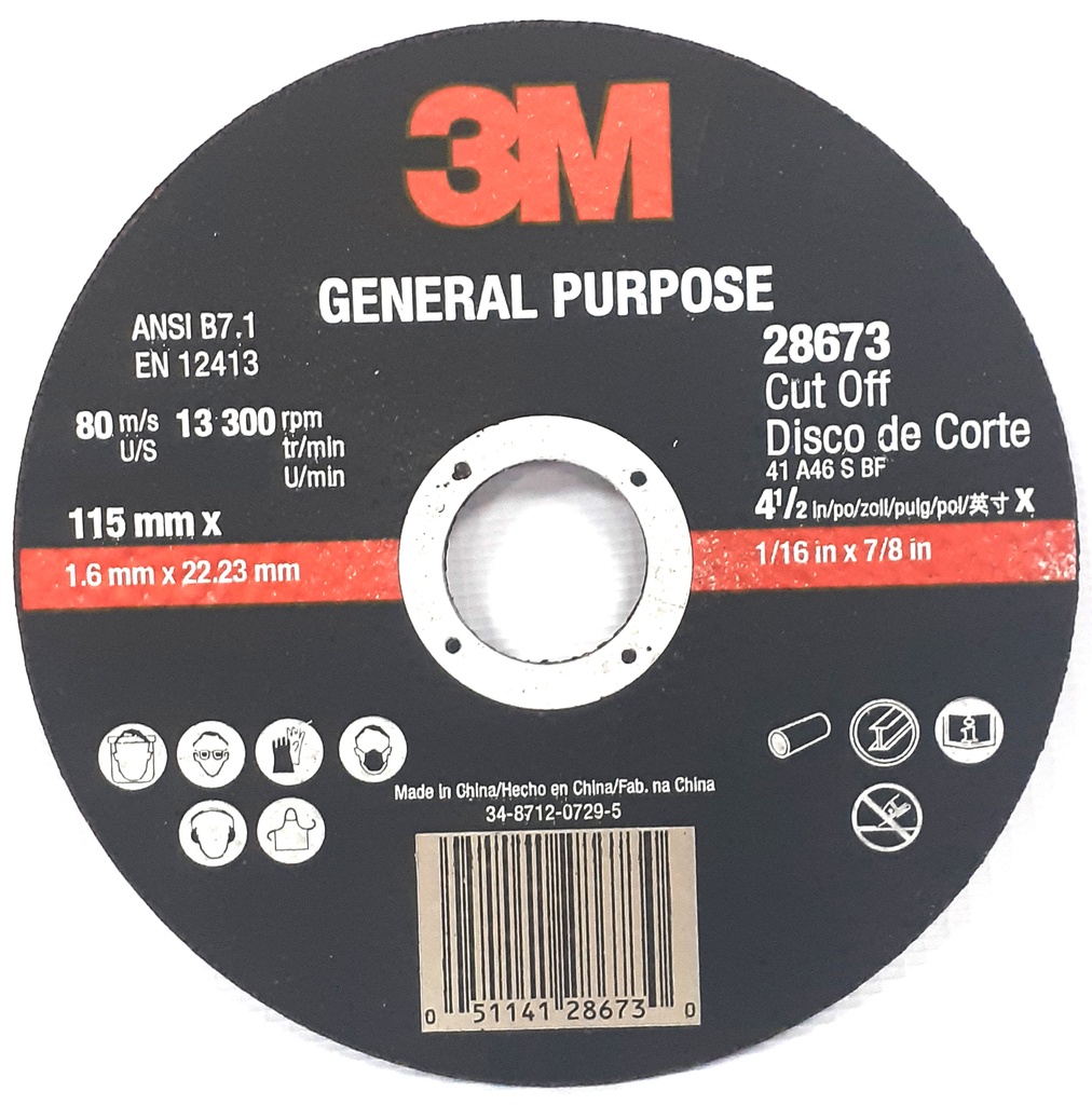 DISCO DE CORTE ULTRAFINO MULTIPROPOSITO 4 1/2" X 3/64" REF. 28672 MARCA 3M