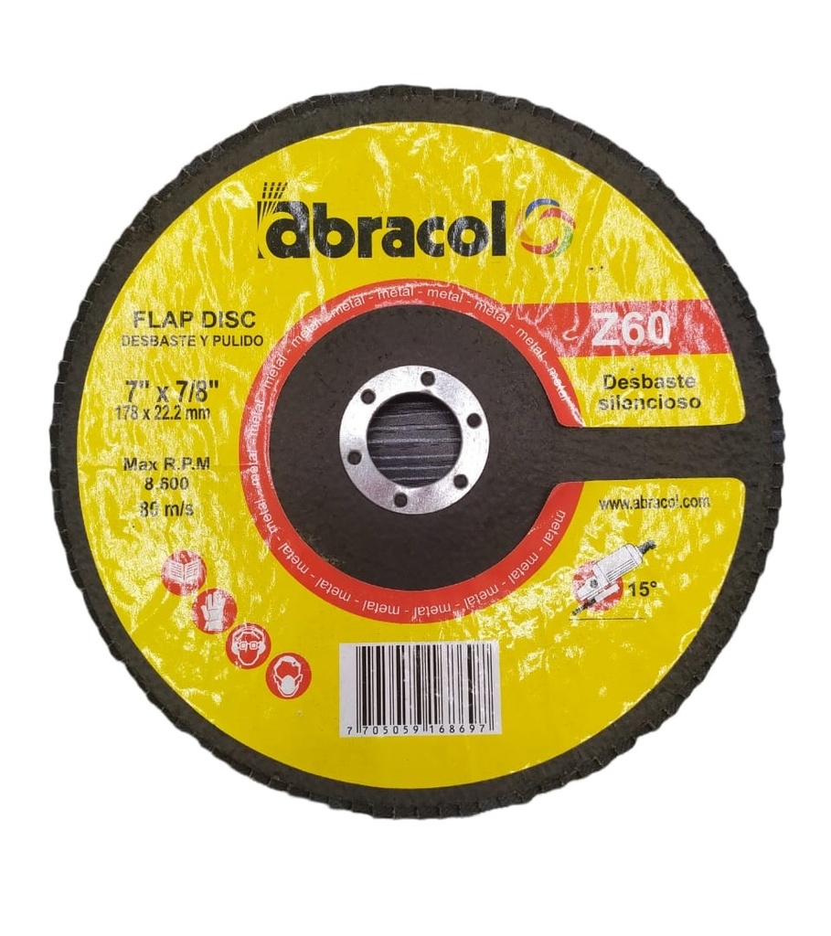 DISCO DE LIJA DE 4 1/2" X 7/8" GRANO 60 T29 REF. FDISCO-460 COD. 168703 MARCA ABRACOL