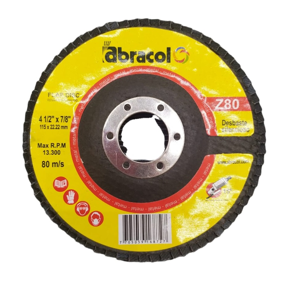 DISCO DE LIJA DE 4 1/2" X 7/8" GRANO 80 T29 REF. FDISCO-480 COD. 168727 MARCA ABRACOL